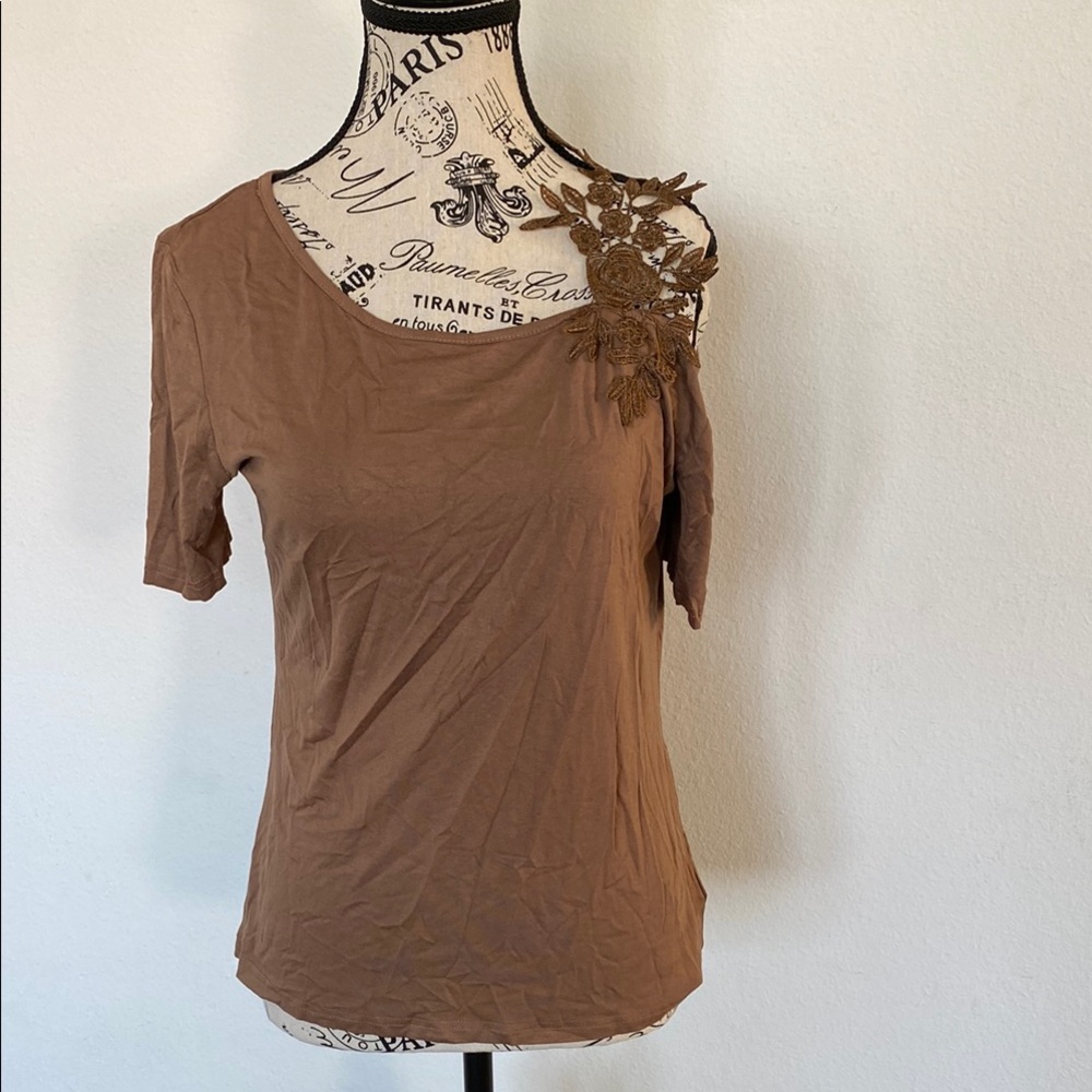 Brown Lace Accent Women's Top